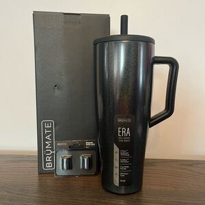 NEW Brumate 40oz Charcoal Glitter Era w/ 2pk black straw covers